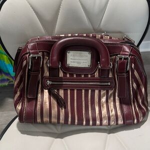 Dolce & Gabbana Burgundy and Gold Striped Satchel